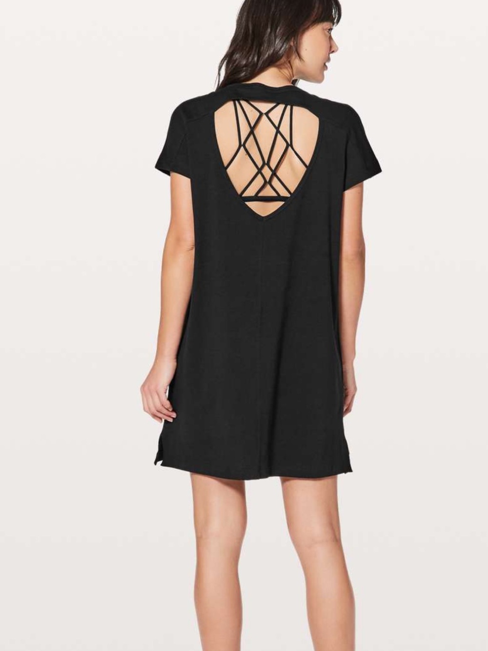 lululemon athletica Day Tripper Black Mini Dress with Open Back Cutout